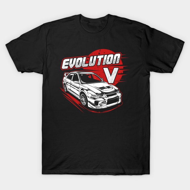 Lancer Evolution V (White Print) T-Shirt by idrdesign